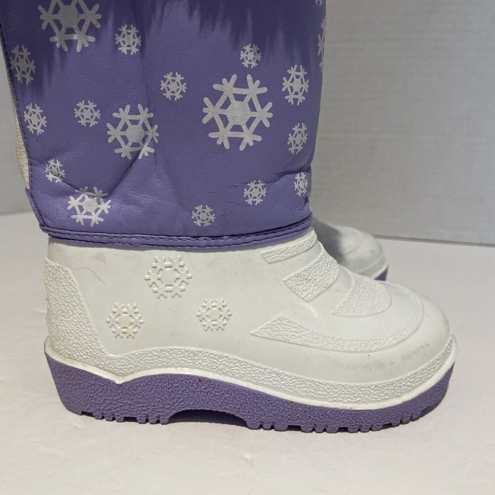 Outbrook Kids Snow Boots Child's Size 8 Faux Fur Lining Waterproof Purple White - Picture 3 of 14